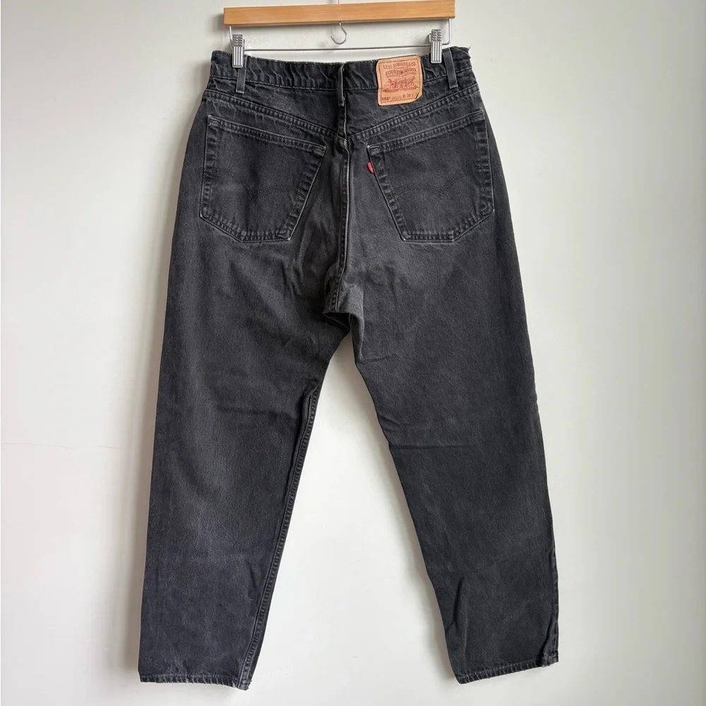 Vintage Levi’s 555 Relaxed Fit Straight Leg Jeans Black Denim Made in USA 38X32